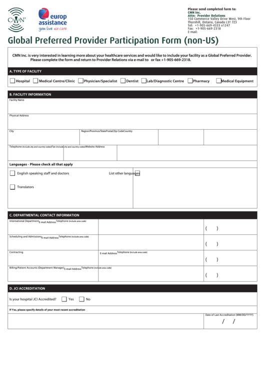 Global Preferred Provider Participation Form Printable pdf