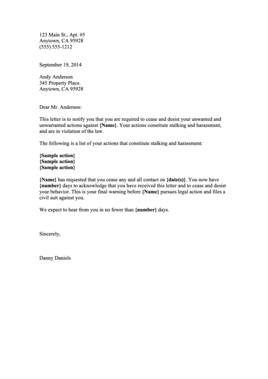 Cease And Desists Letter Printable pdf