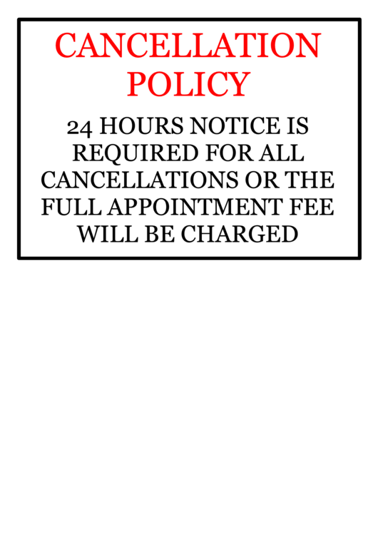 Cancellation Policy Sign Printable pdf