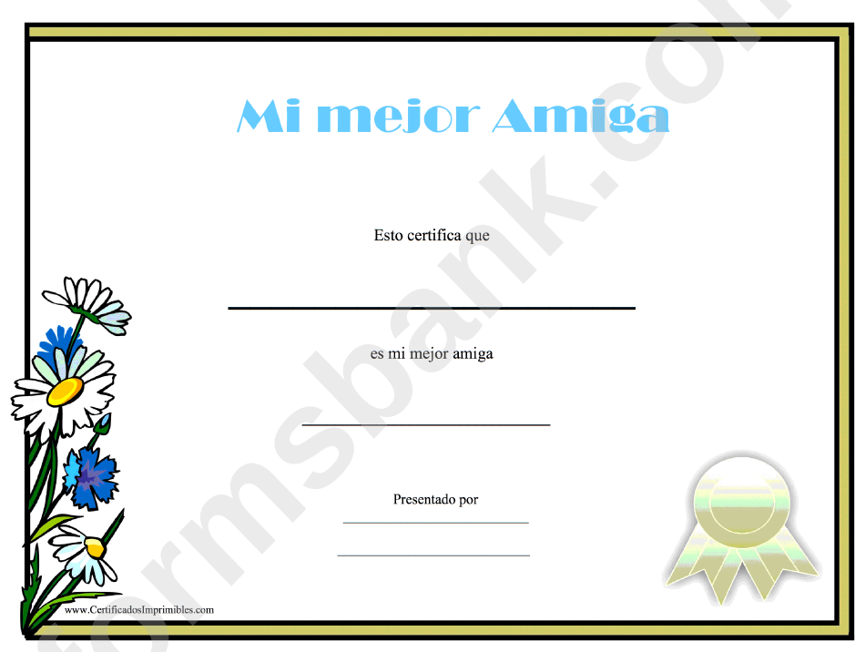 Mi Mejor Amiga Certificate (Best Friend)