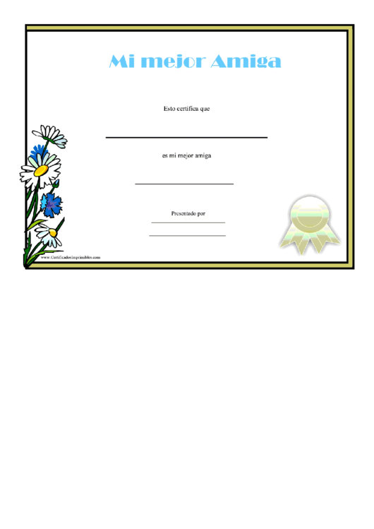 Mi Mejor Amiga Certificate (Best Friend) Printable pdf