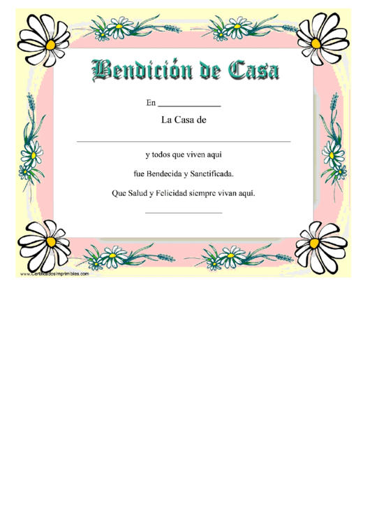 Bendicion De Case Certificate (House Blessing Certificate) Printable pdf