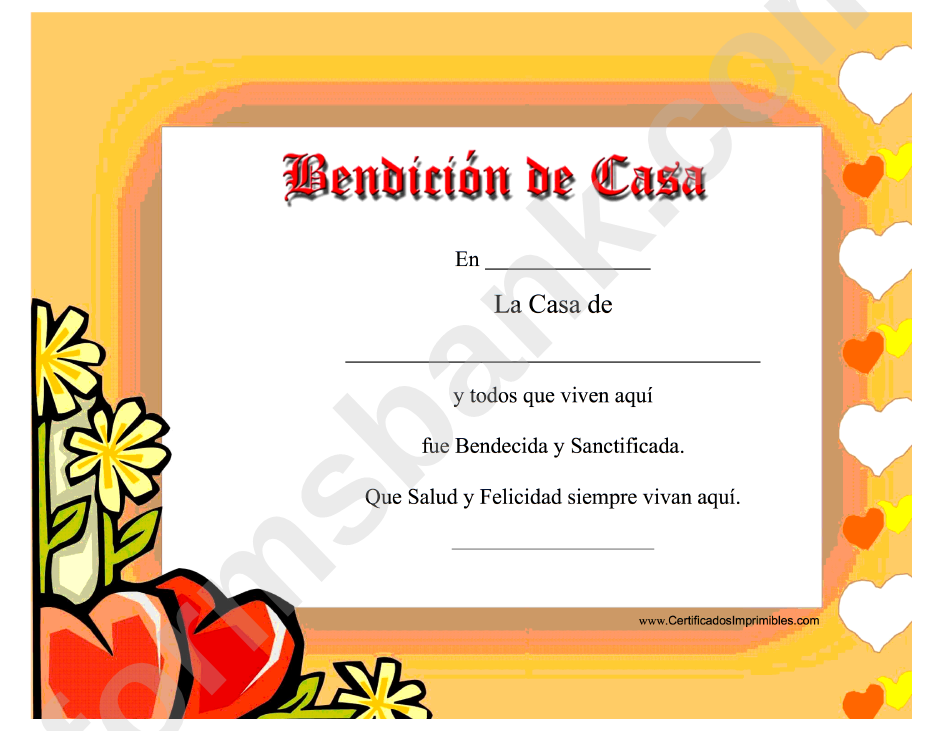 Bendicion De Case Certificate (House Blessing Certificate)