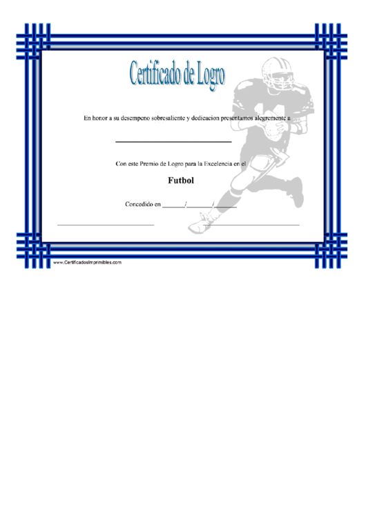 Football Certificate Of Achievement Template Printable pdf