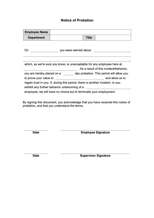 Notice Of Probation Printable pdf