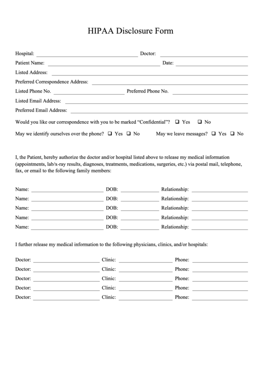 Hipaa Disclosure Form Printable pdf