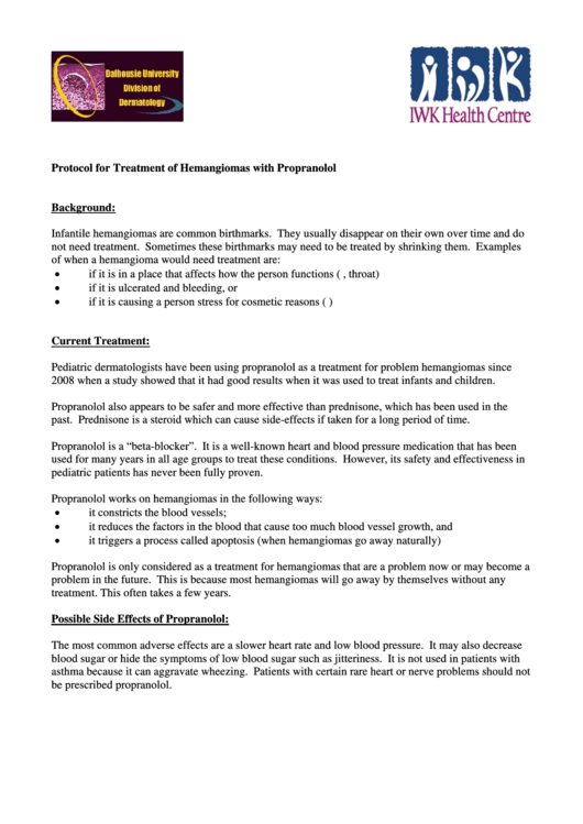 Iwk Protocol For Treatment Of Hemangiomas With Propranolol