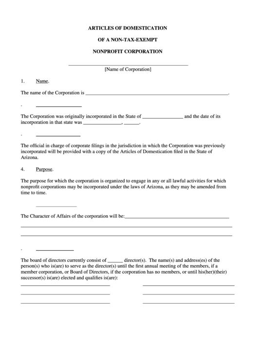 Form Cf:0036b - Articles Of Domestication Of A Non-Tax-Exempt Nonprofit Corporation - 2005 Printable pdf