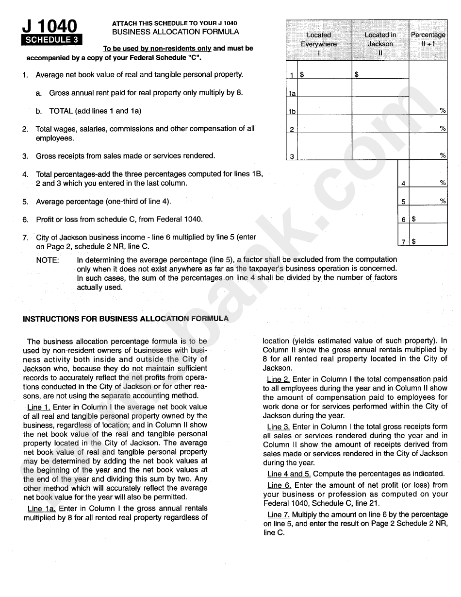 Form J1040 - Individual Return Schedules 3,4 - City Of Jackson, Michigan Income Tax Division - 2000