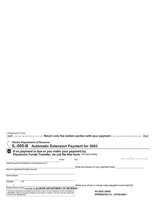 Form Il-505-B - Automatic Extension Payment - 2003 Printable pdf