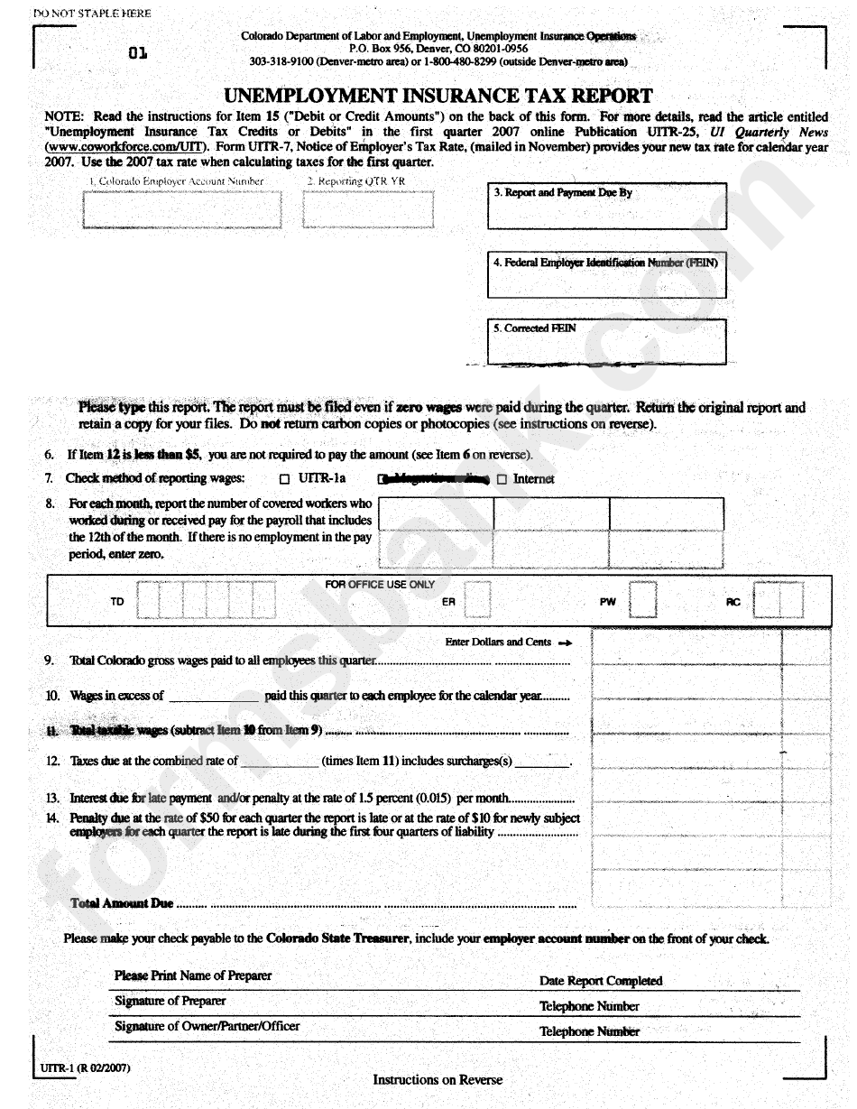 Form Uitr 1 Unemployment Insurance Tax Report Colorado Department 