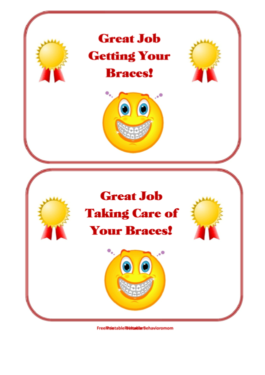Great Job Taking Care Of Your Braces! - Award Certificate Printable pdf