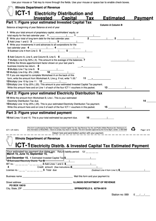 Fillable Form Ict-1 - Electricity Distribution And Ict Estimated Payment Printable pdf