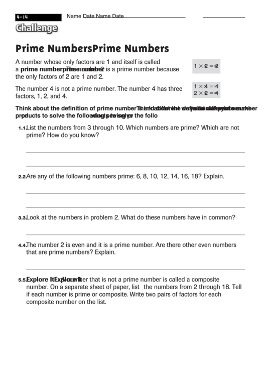 Prime Numbers Worksheet With Answers Printable Pdf Download