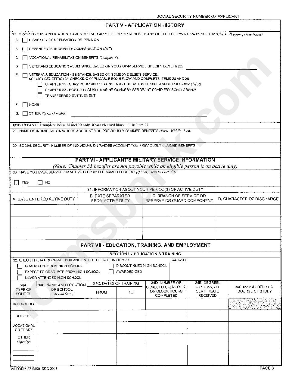 Va Form 22-5490 - Dependents