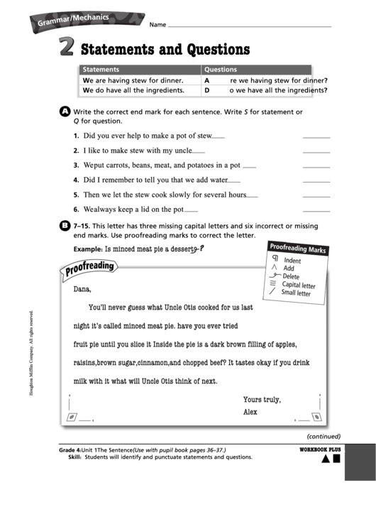 Statements And Questions - English Language Worksheet Printable pdf