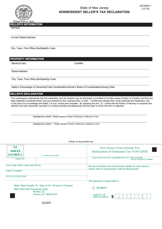 Fillable Form Git-Rep-1 - Nonresident Sellers Tax Declaration Printable pdf