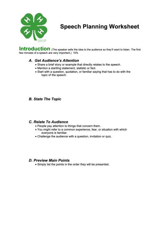 Speech Planning Worksheet Printable pdf