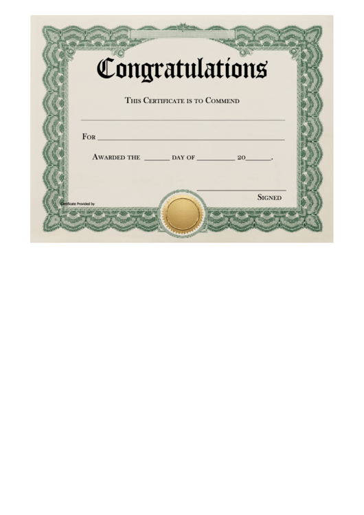 Congratulations Certificate Green Frame Printable pdf