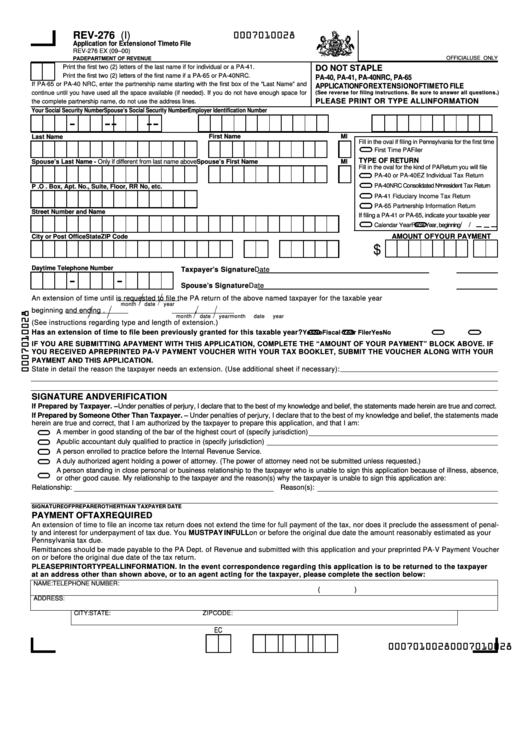 Form Rev-276 (I) - Application For Extensionof Time To File Printable pdf