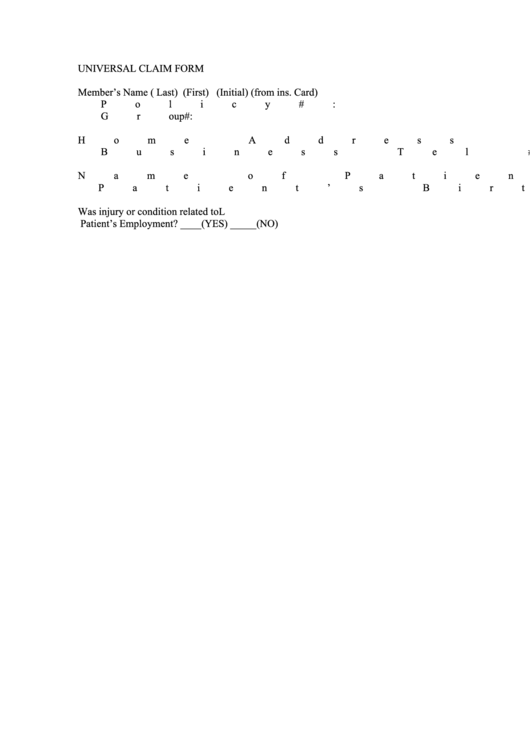 Fillable Universal Claim Form Template Printable pdf