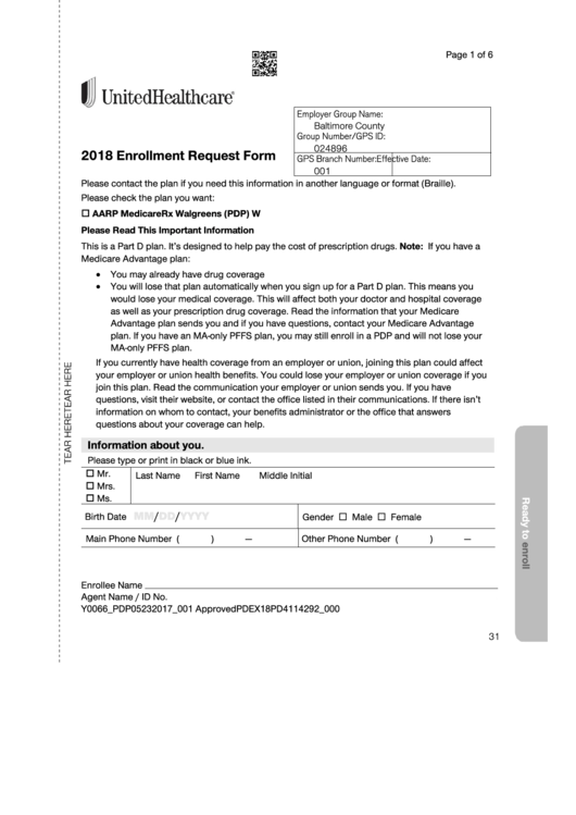 Enrollment Request Form - United Healthcare - 2018 Printable pdf