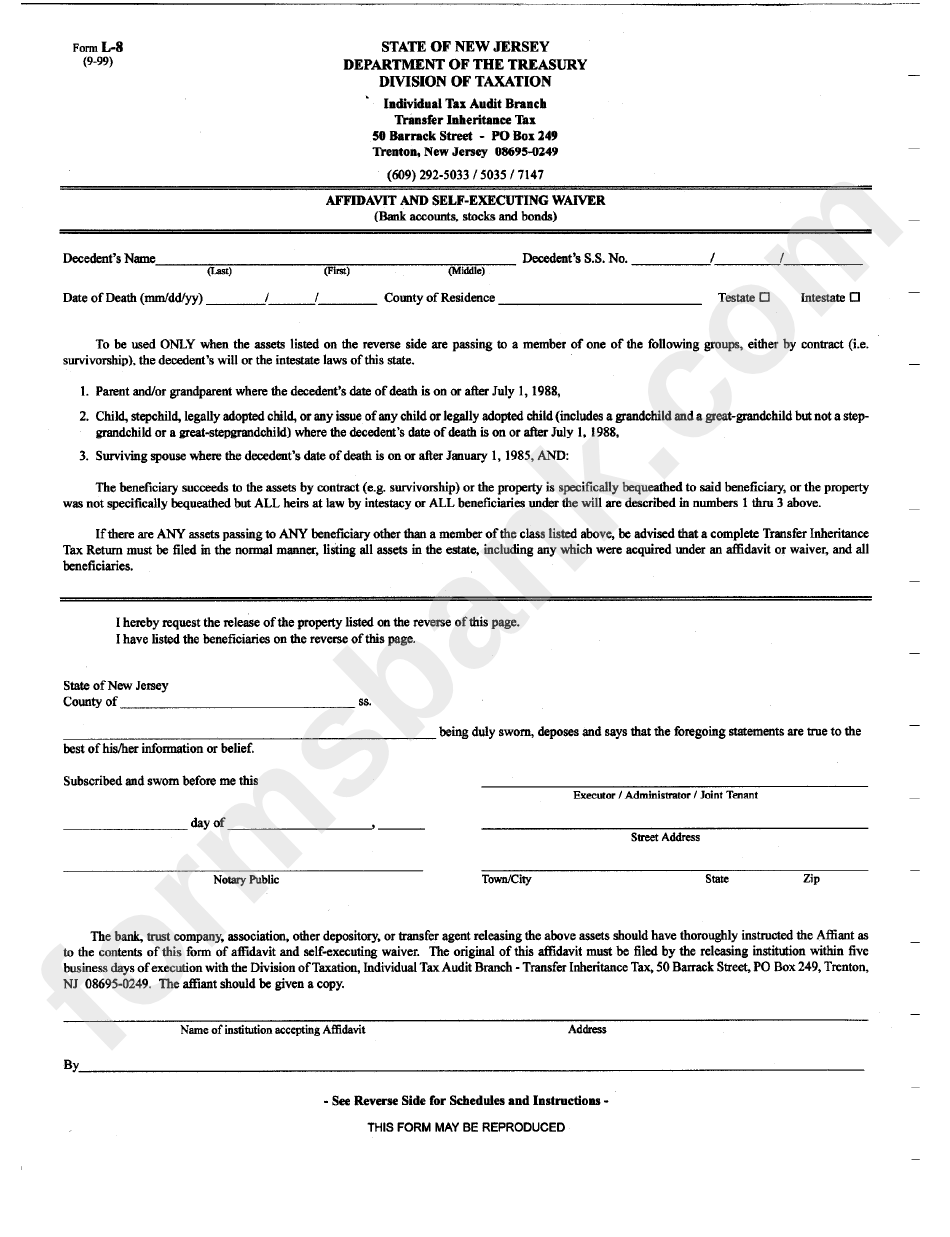 Form L-8 - Affidavit And Self-Executing Waiver