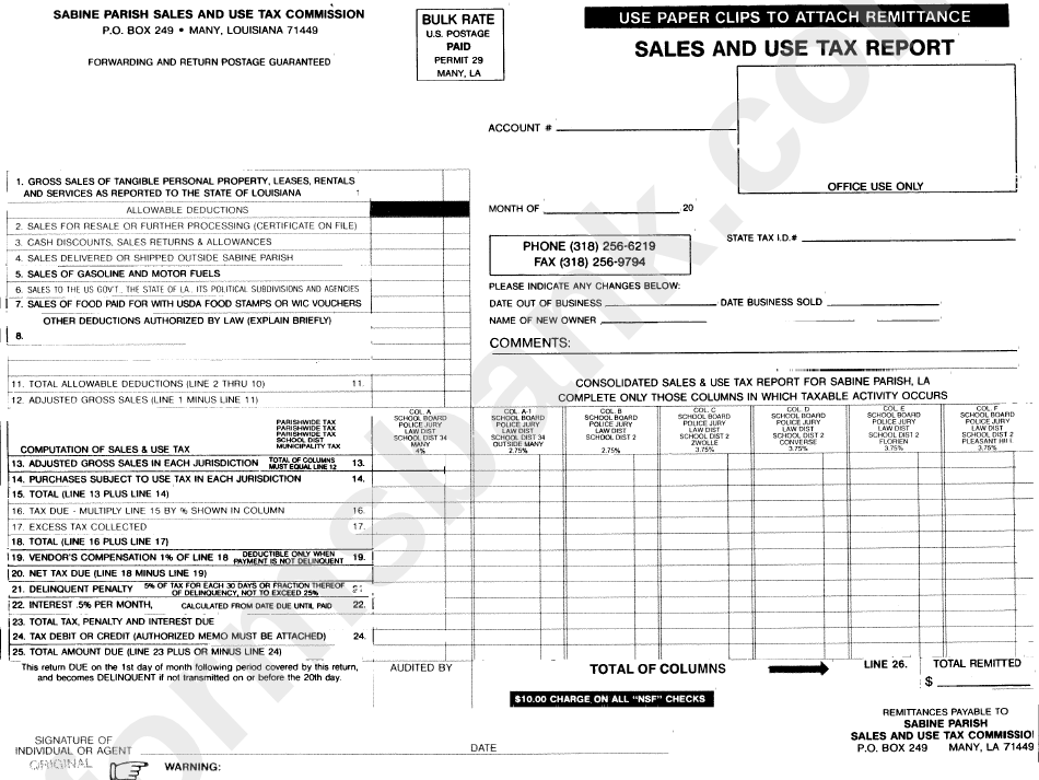 Sales And Use Tax Report printable pdf download