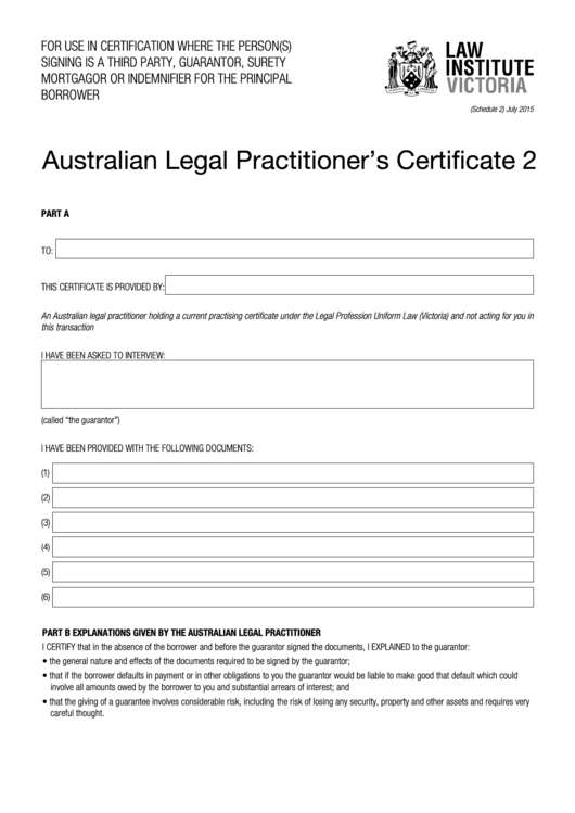 Australian Legal Practitioner'S Certificate 2 printable pdf download