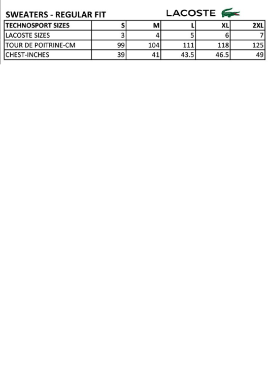 Lacoste Size Chart Printable pdf