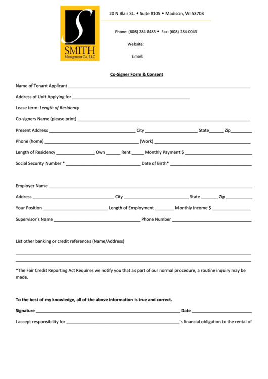 Co-Signer Form & Consent Printable pdf