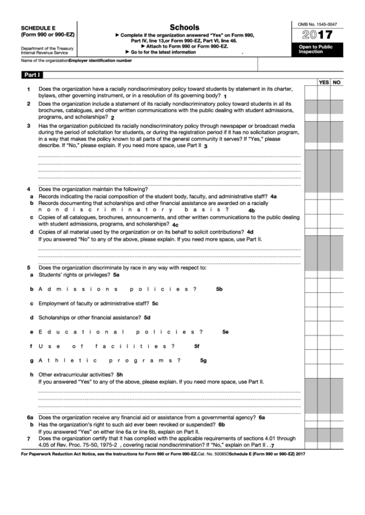 Fillable Form 990 Schedule E - Schools - 2017 Printable pdf