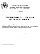 Certificate Of Accuracy Of Weighing Device - Mississippi Department Of Agriculture And Commerce