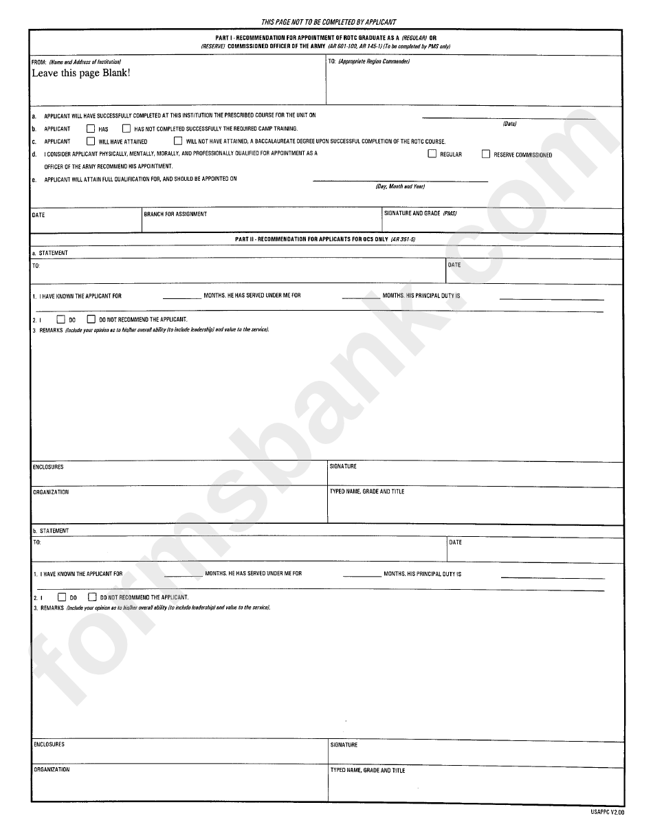 Da Form 61 - Application For Appointment