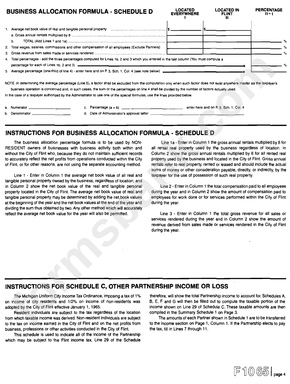 Form F1065 - City Of Flint Income Tax Partnership Return - 2006
