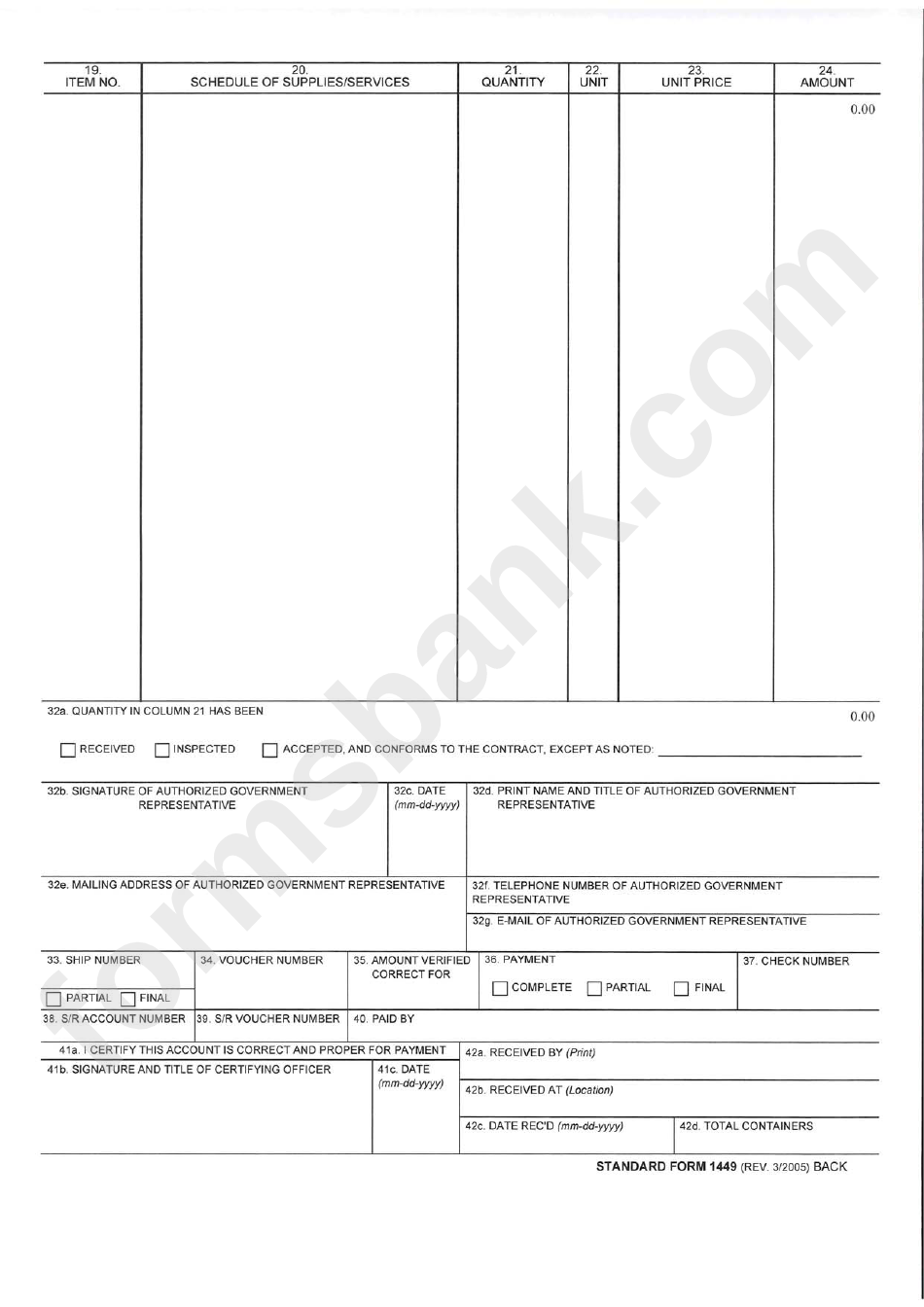Form 1449 - Solicitation / Contract / Order For Commercial Items