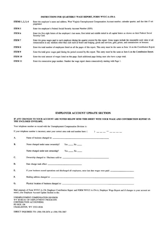 Instructions For Quarterly Wage Report For Form Wvuc-A-154-A Printable pdf