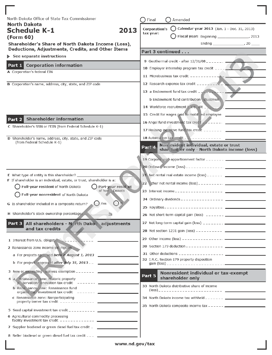 Form 60 - Schedule K-1 - Draft - Shareholder