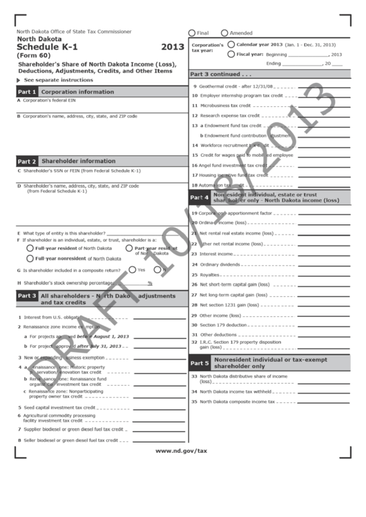 Form 60 - Schedule K-1 - Draft - Shareholder