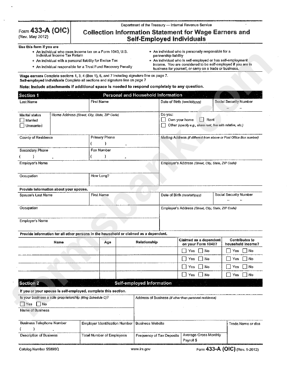 Form 656 - Offer In Compromise - Department Of Treasury