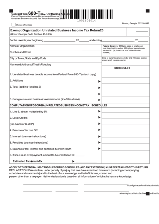 Form 600-T - Exempt Organization Unrelated Business Income Tax Return Printable pdf