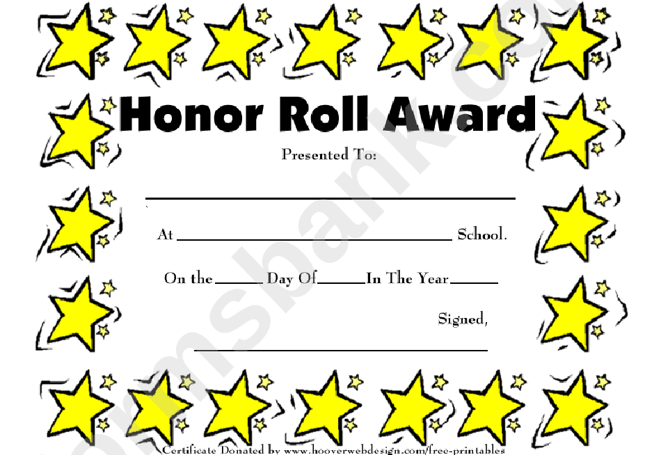 Honor Roll Award Certificate Template