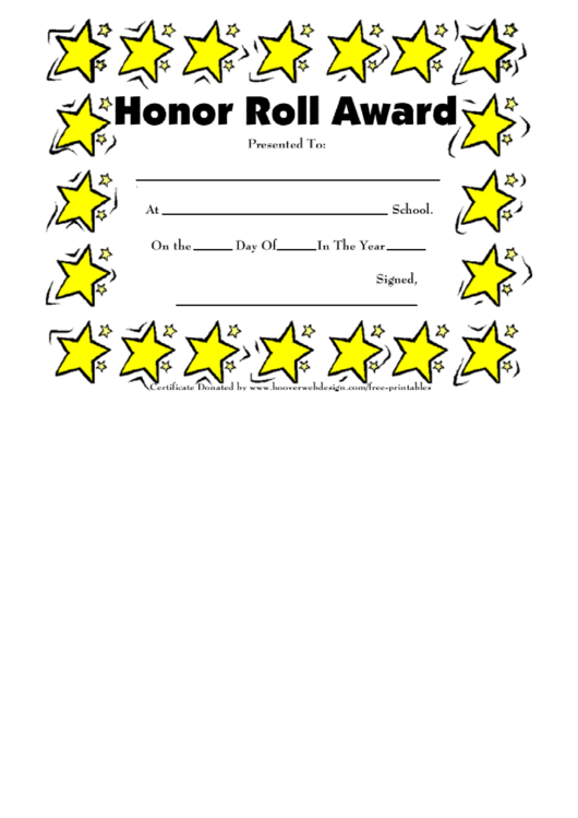Honor Roll Award Certificate Template Printable pdf