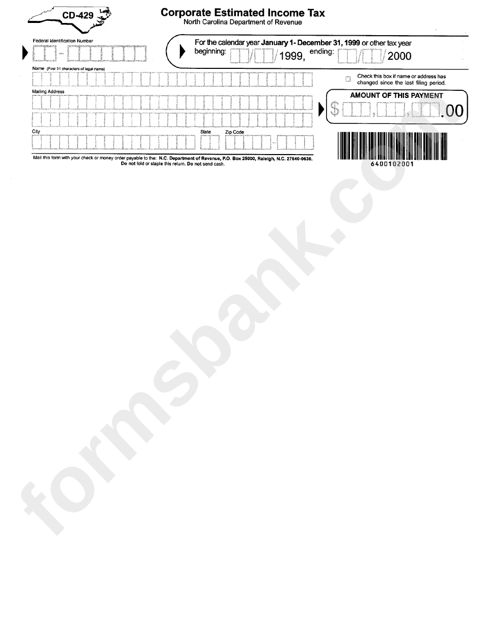 Form Cd-429 - Corporate Estimated Income Tax - Department Of Revenue