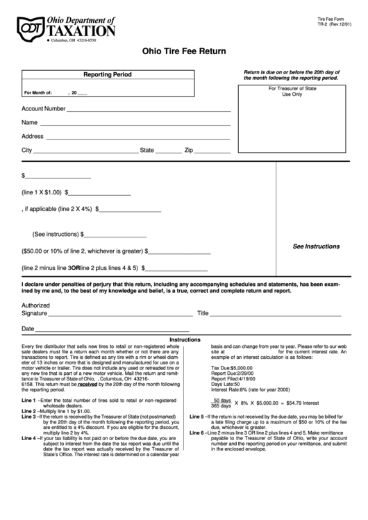 Form Tr-2 - Ohio Tire Fee Return Printable pdf