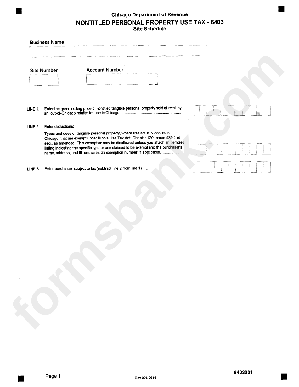 Form 8403 - Nontitled Personal Property Use Tax - Chicago Department Of Revenue