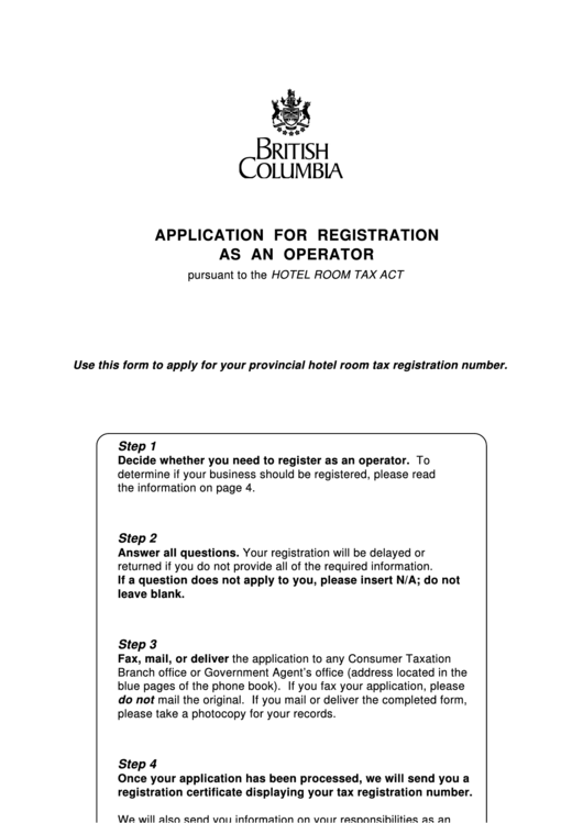 Instructions For Form Fin 430 - Application For Registration As An Operator - British Columbia Printable pdf