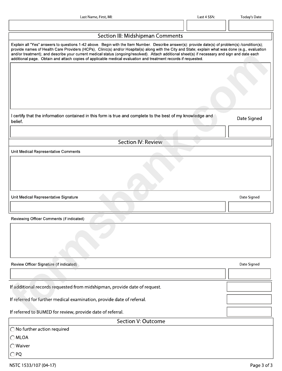 Form Nstc 1533/107 - Annual Certificate Of Physical Condition