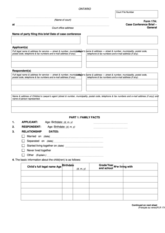 Fillable Form 17a - Case Conference Brief - General Printable pdf