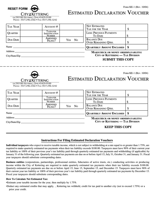 Fillable Form Ke-I - Estimated Declaration Voucher Printable pdf